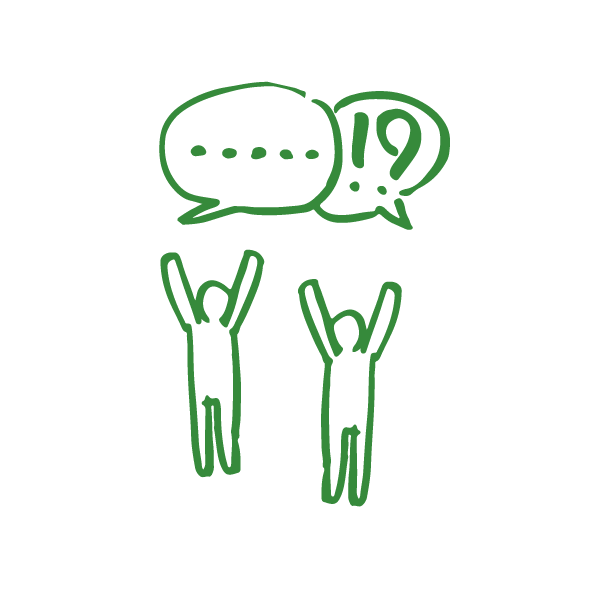 Icon-zwei-personen-strecken-arme-in-die-luft-mit-sprechblasen